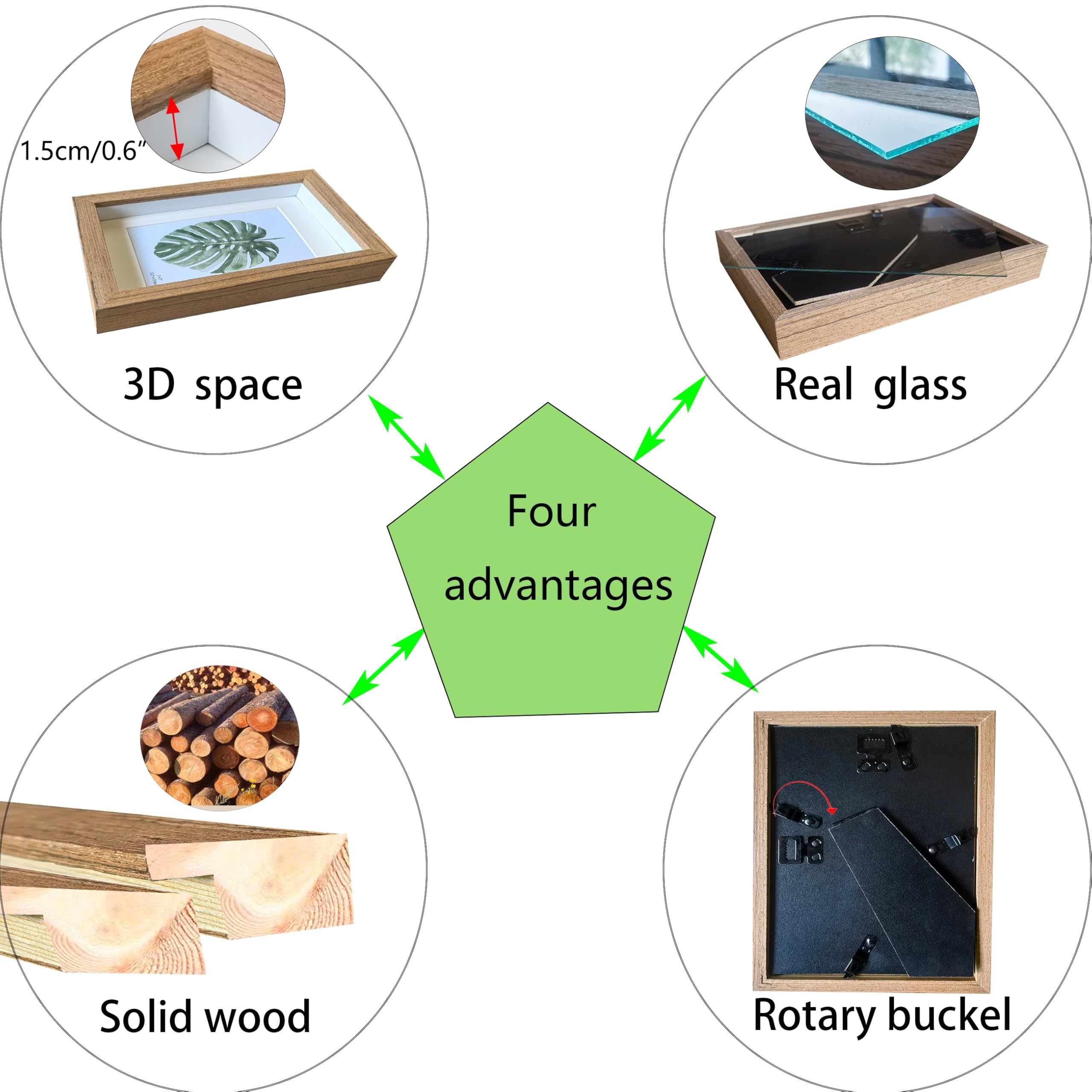 Dohomi 8x8 Shadow Box Frame Original wood Shadow Box Display Case 3 Pack Picture Frames Glass Surface Internal Depth 0.6 inch fo